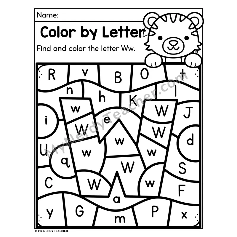 Letter W Upper and Lowercase Color by Letter Worksheet