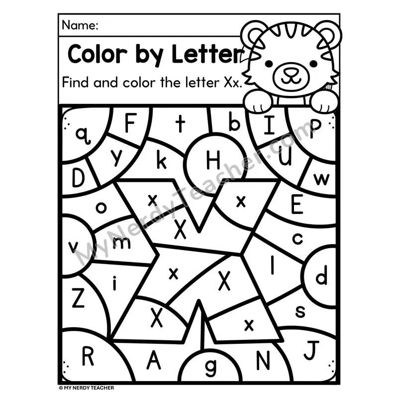 Letter X Upper and Lowercase Color by Letter Worksheet