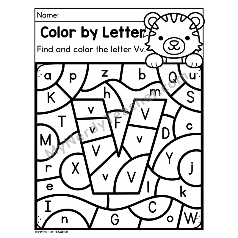 Letter V Upper and Lowercase Color by Letter Worksheet