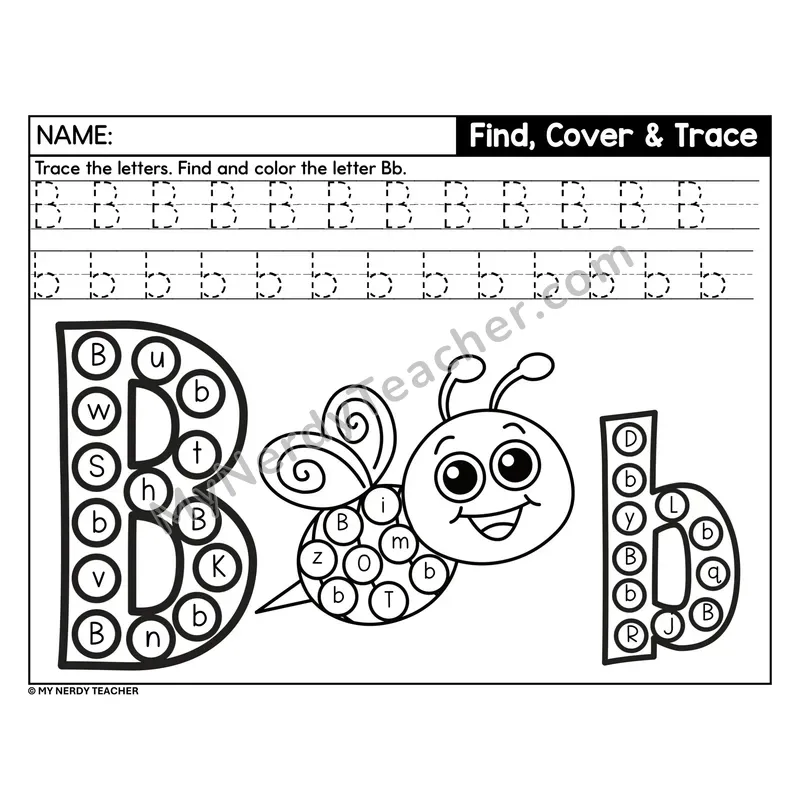 Letter B Find, Cover, and Trace Worksheet
