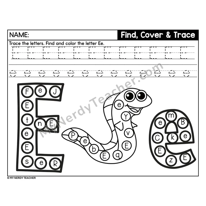 Letter E Find, Cover, and Trace Worksheet