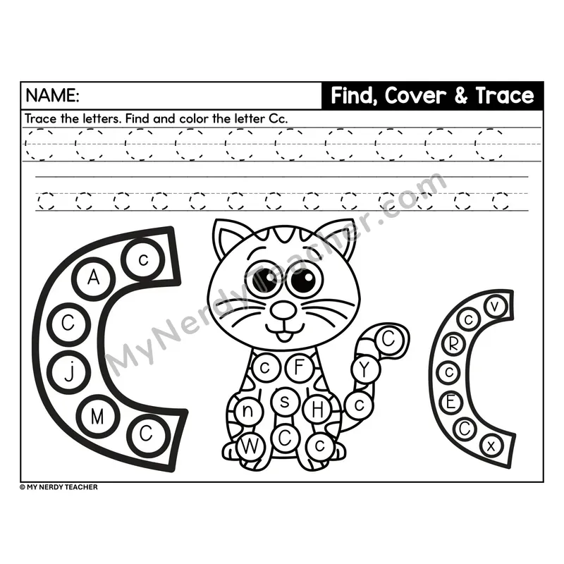 Letter C Find, Cover, and Trace Worksheet