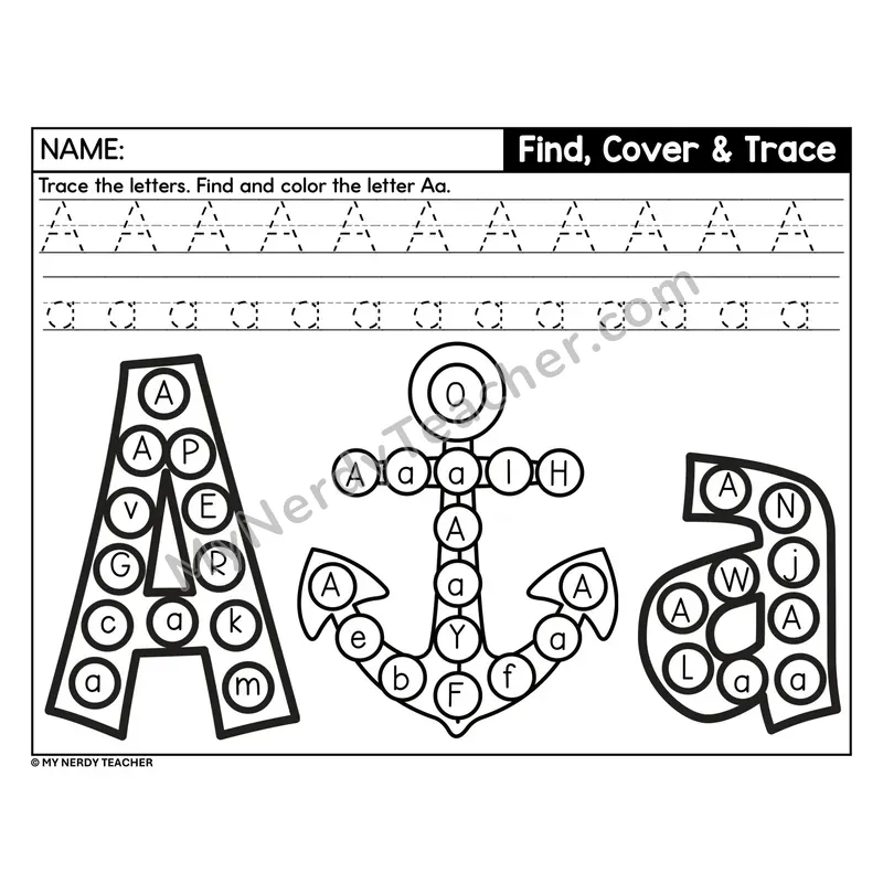 Letter A Find, Cover, and Trace Worksheet