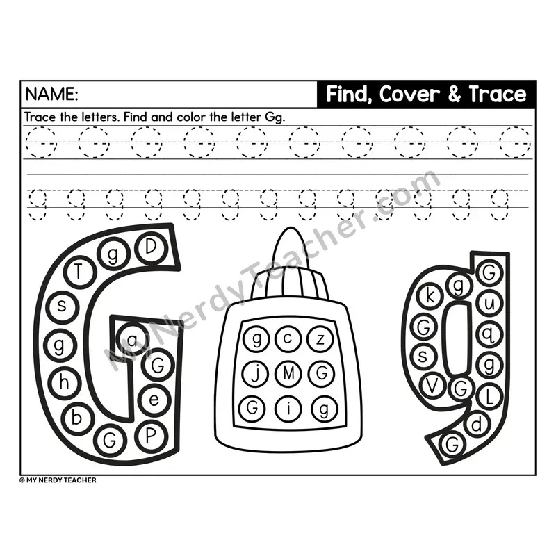 Letter G Find, Cover, and Trace Worksheet