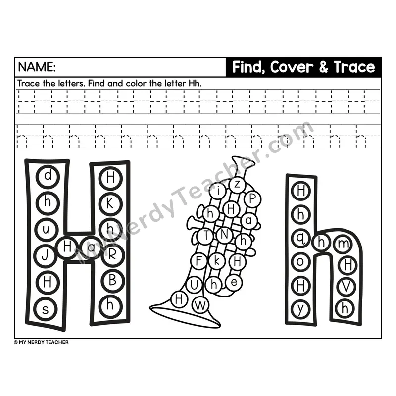 Letter H Find, Cover, and Trace Worksheet