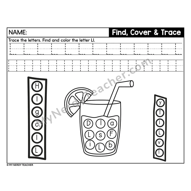 Letter L Find, Cover, and Trace Worksheet