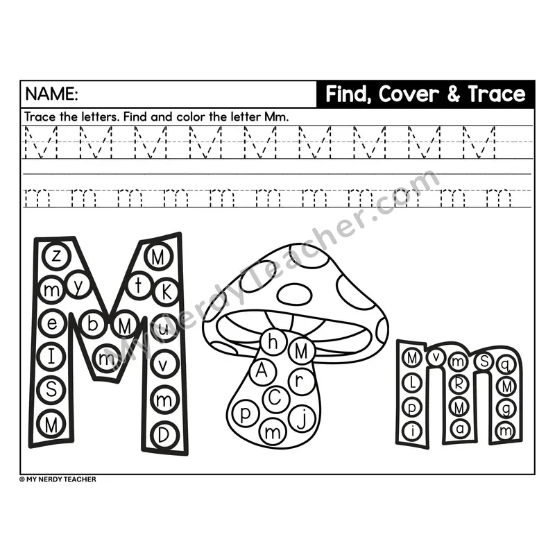 Letter M Find, Cover, and Trace Worksheet