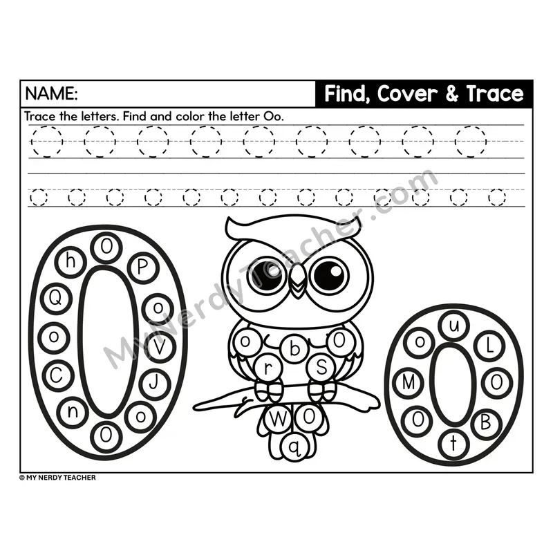 Letter O Find, Cover, and Trace Worksheet
