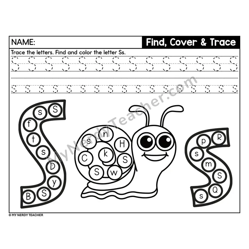 Letter S Find, Cover, and Trace Worksheet