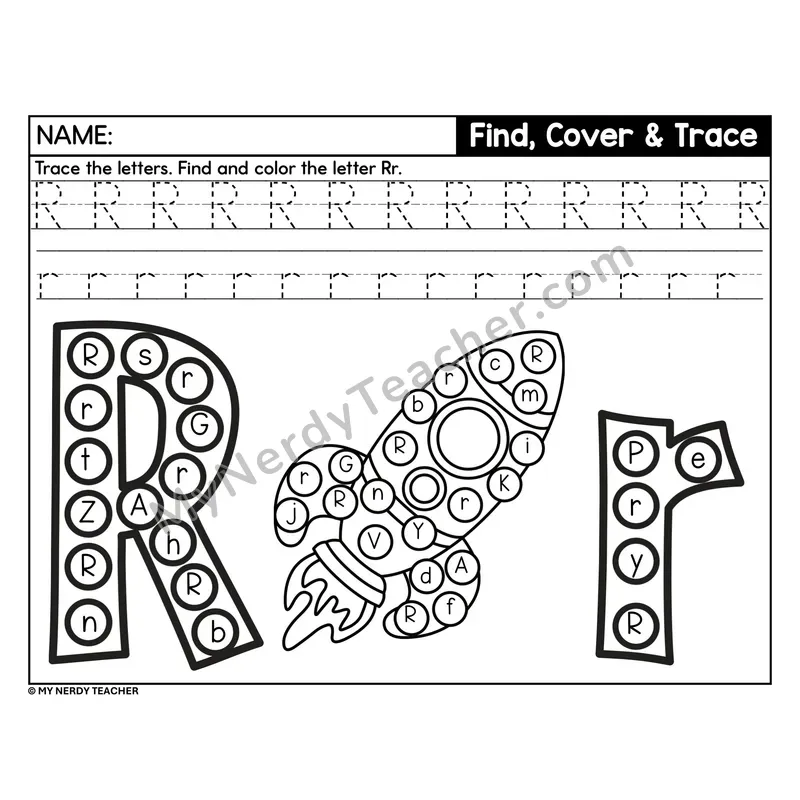 Letter R Find, Cover, and Trace Worksheet