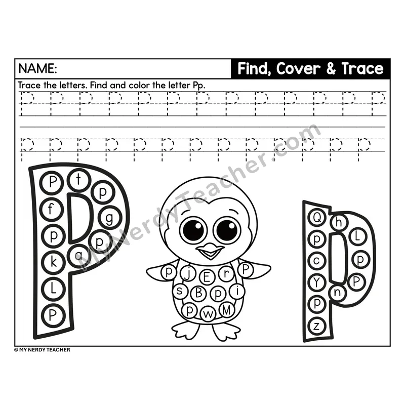 Letter P Find, Cover, and Trace Worksheet