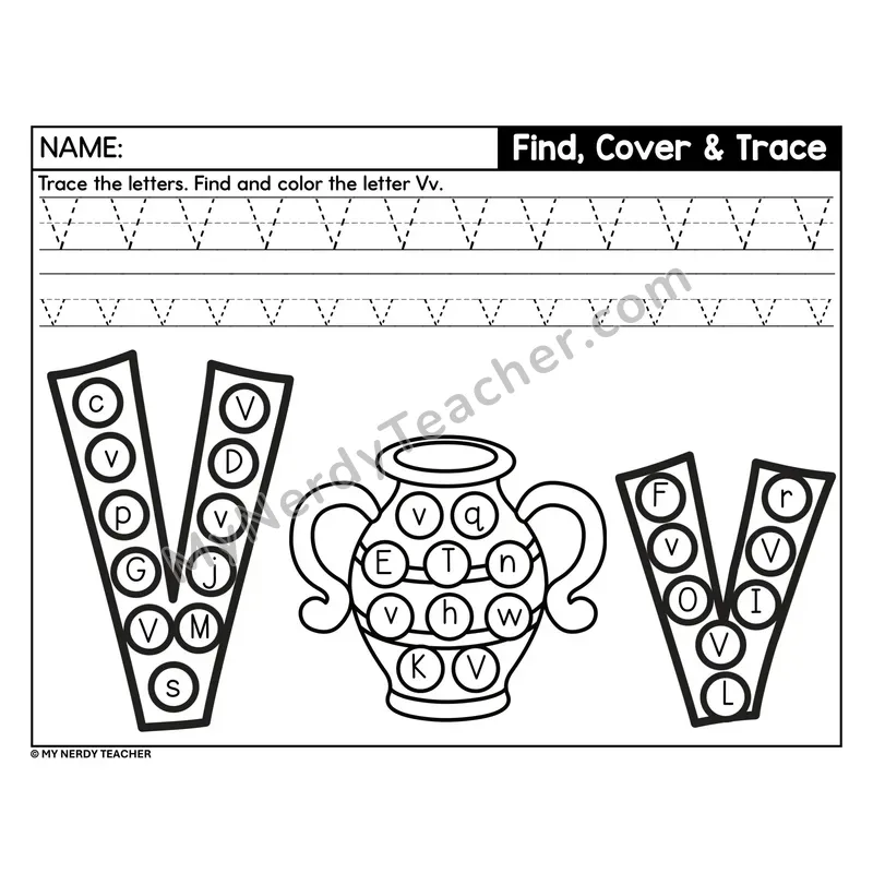 Letter V Find, Cover, and Trace Worksheet