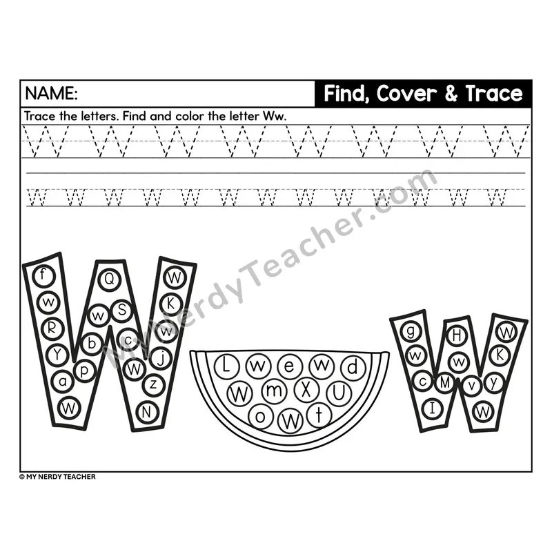 Letter W Find, Cover, and Trace Worksheet