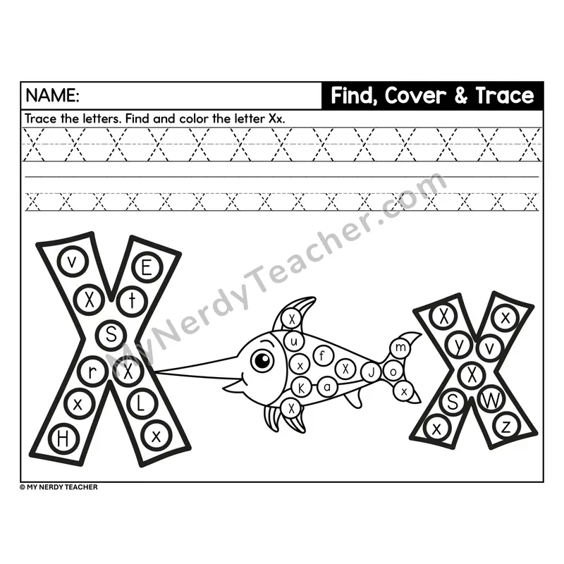 Letter X Find, Cover, and Trace Worksheet