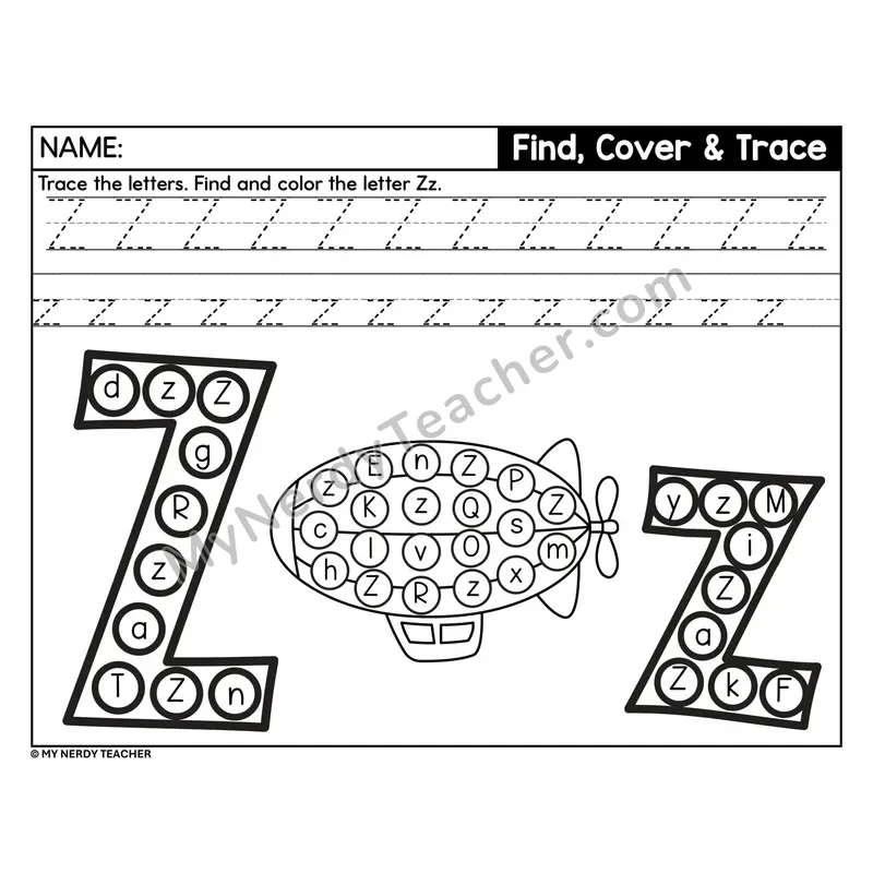 Letter Z Find, Cover, and Trace Worksheet