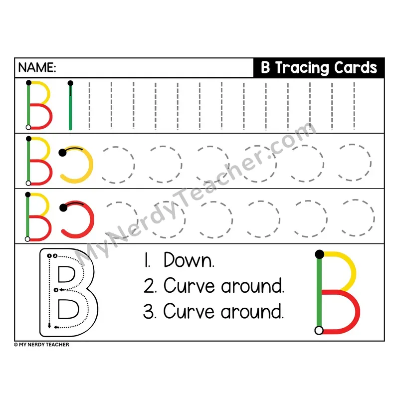 Uppercase Letter B Tracing Card — Stroke Order