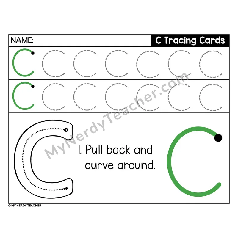 Uppercase Letter C Tracing Card — Stroke Order