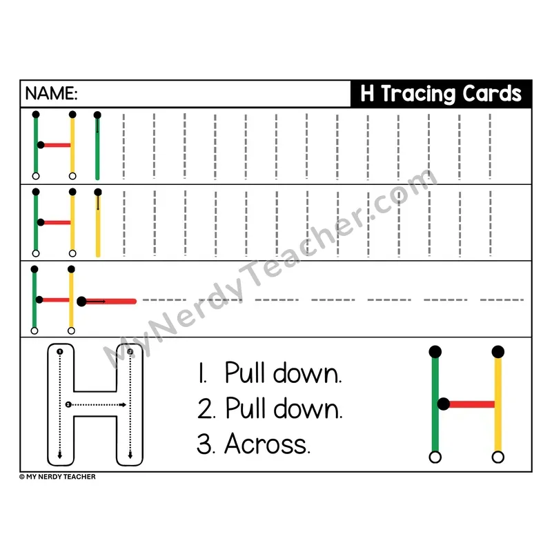 Uppercase Letter H Tracing Card — Stroke Order