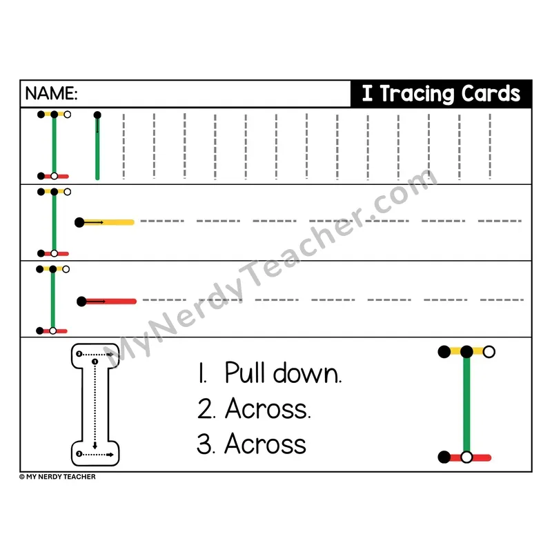 Uppercase Letter I Tracing Card — Stroke Order