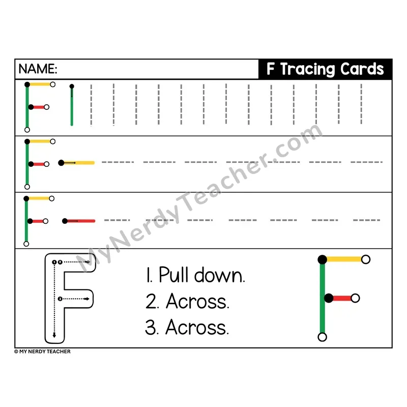Uppercase Letter F Tracing Card — Stroke Order