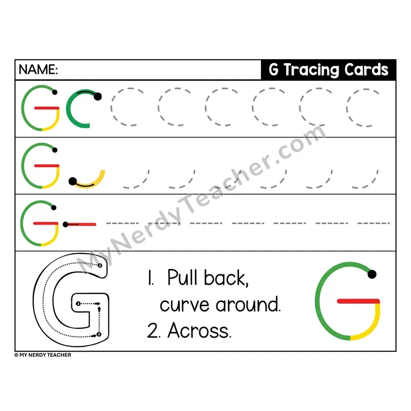 Uppercase Letter G Tracing Card — Stroke Order