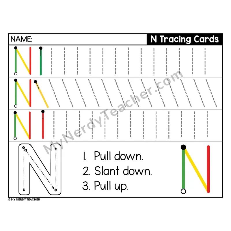 Uppercase Letter N Tracing Card — Stroke Order