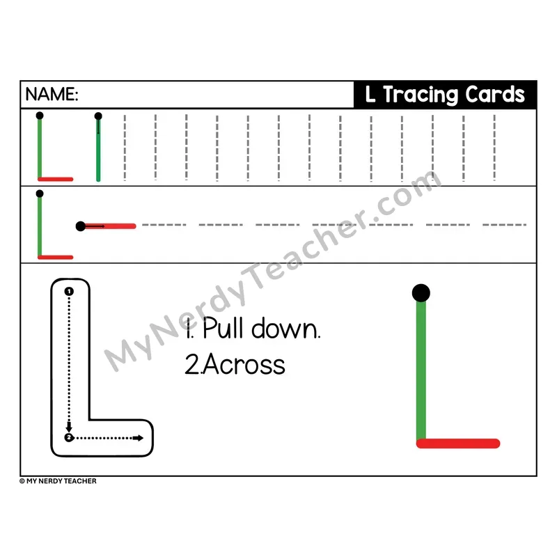 Uppercase Letter L Tracing Card — Stroke Order