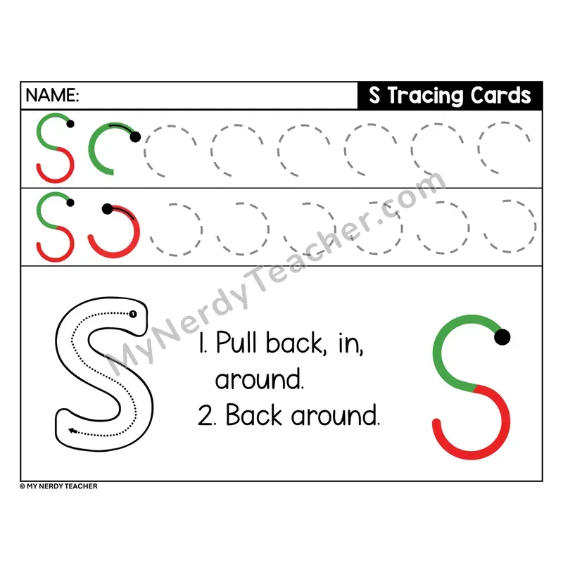 Uppercase Letter S Tracing Card — Stroke Order