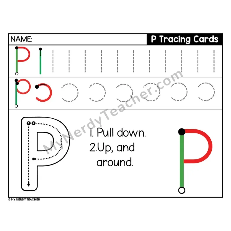 Uppercase Letter P Tracing Card — Stroke Order