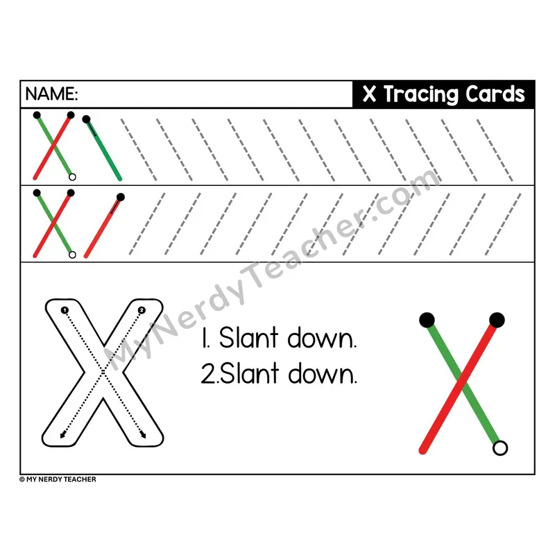 Uppercase Letter X Tracing Card — Stroke Order