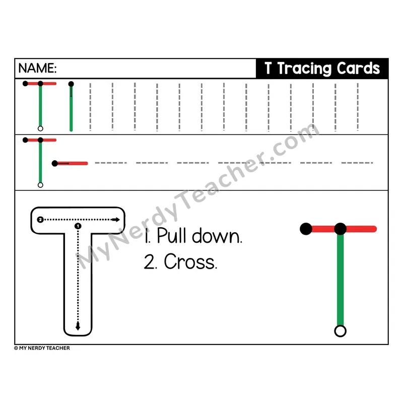 Uppercase Letter T Tracing Card — Stroke Order