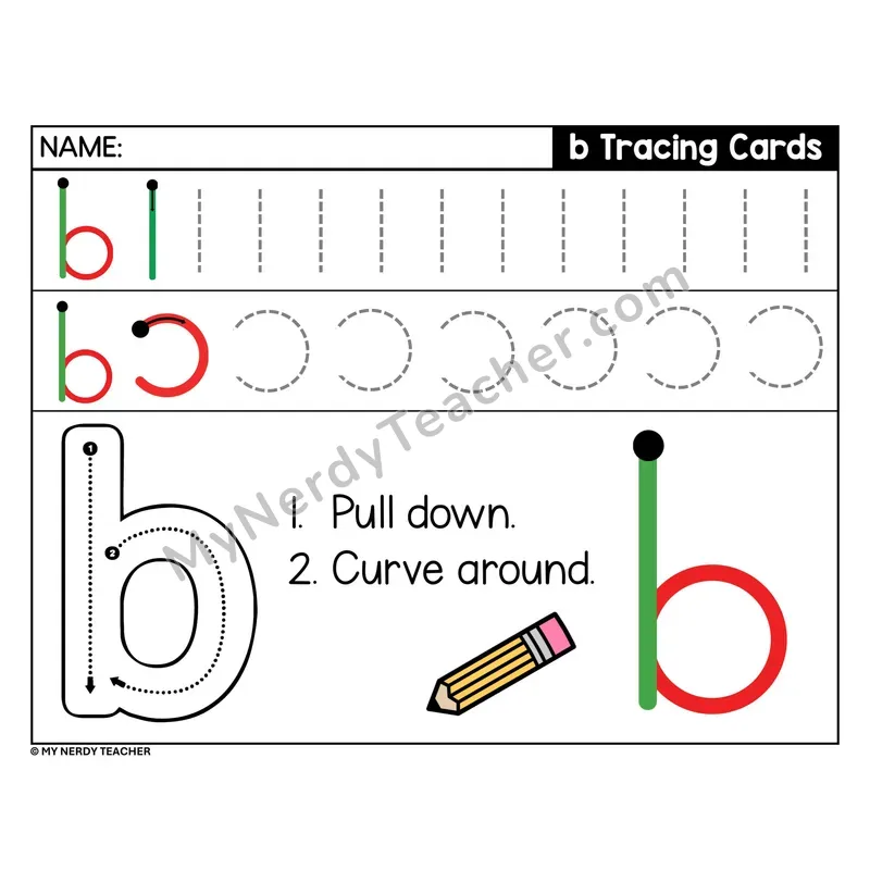 Lowercase Letter b Tracing Card — Stroke Order