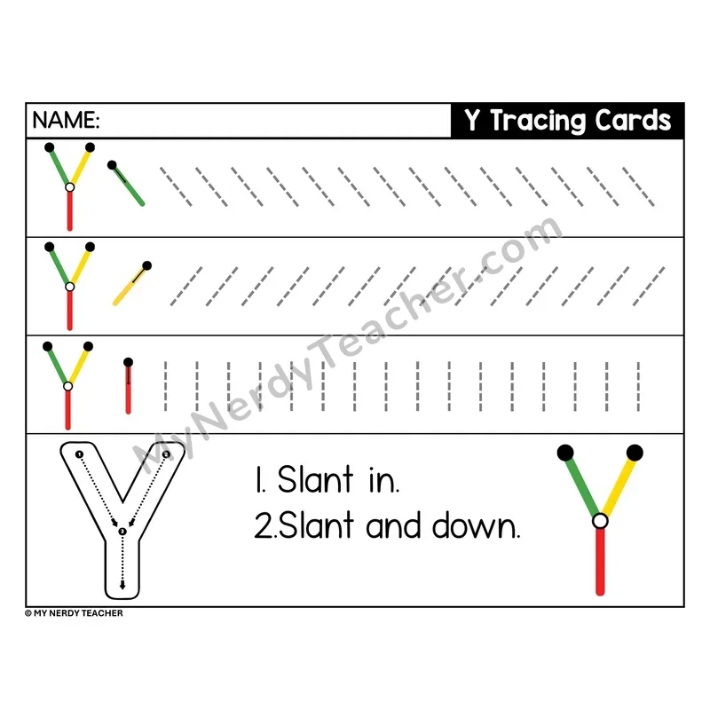 Uppercase Letter Y Tracing Card — Stroke Order