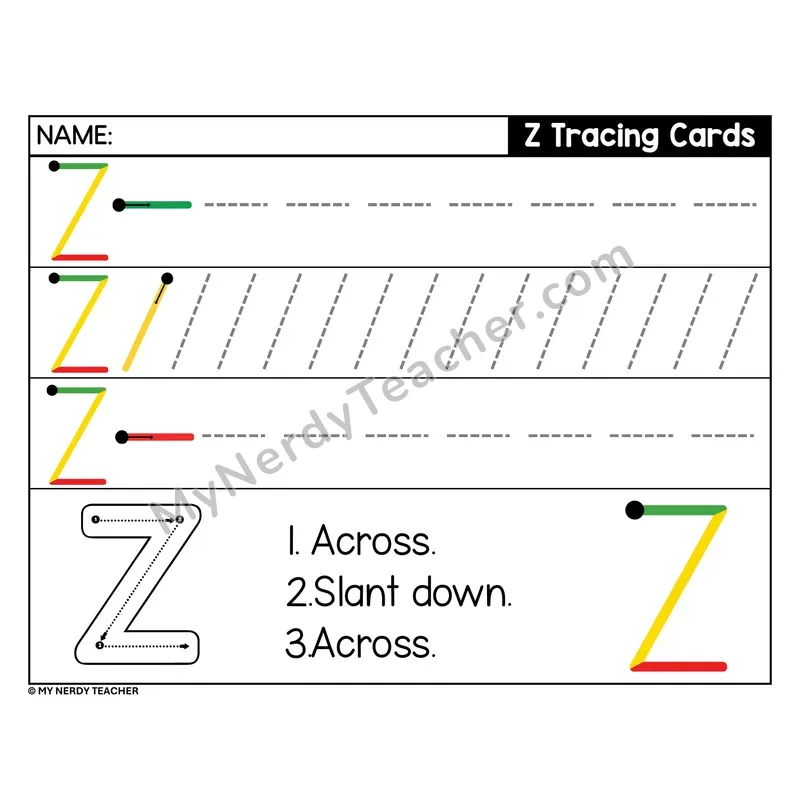 Uppercase Letter Z Tracing Card — Stroke Order