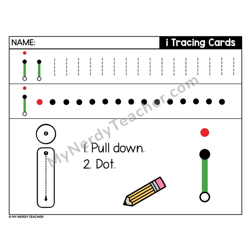 Lowercase Letter i Tracing Card — Stroke Order