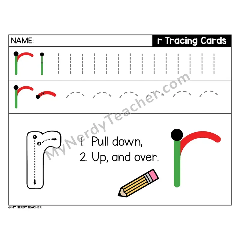 Lowercase Letter r Tracing Card — Stroke Order