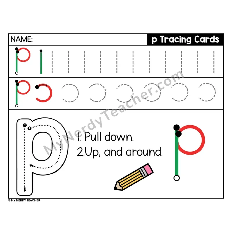 Lowercase Letter p Tracing Card — Stroke Order