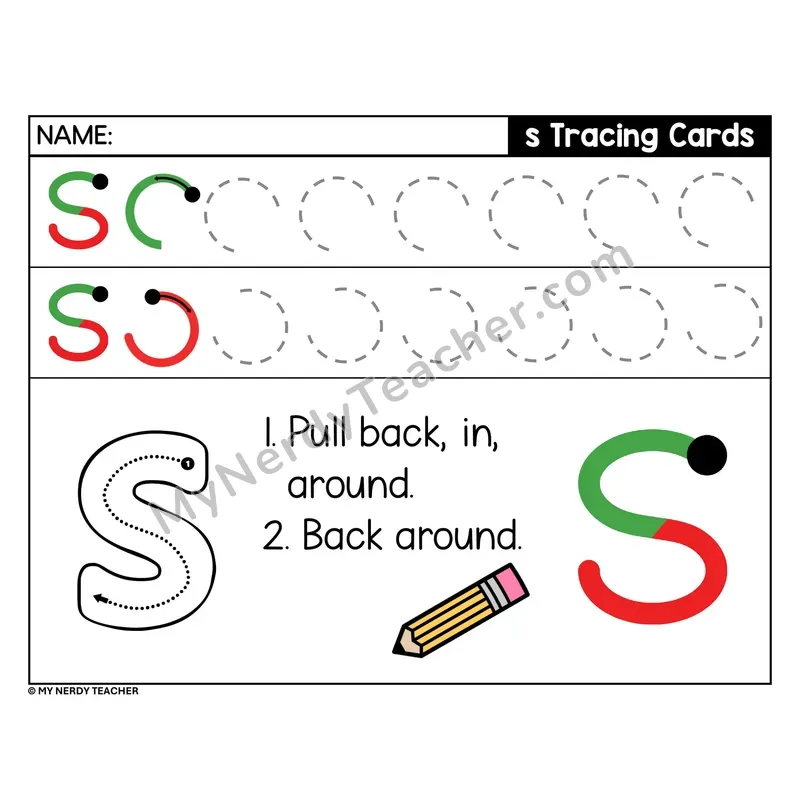 Lowercase Letter s Tracing Card — Stroke Order
