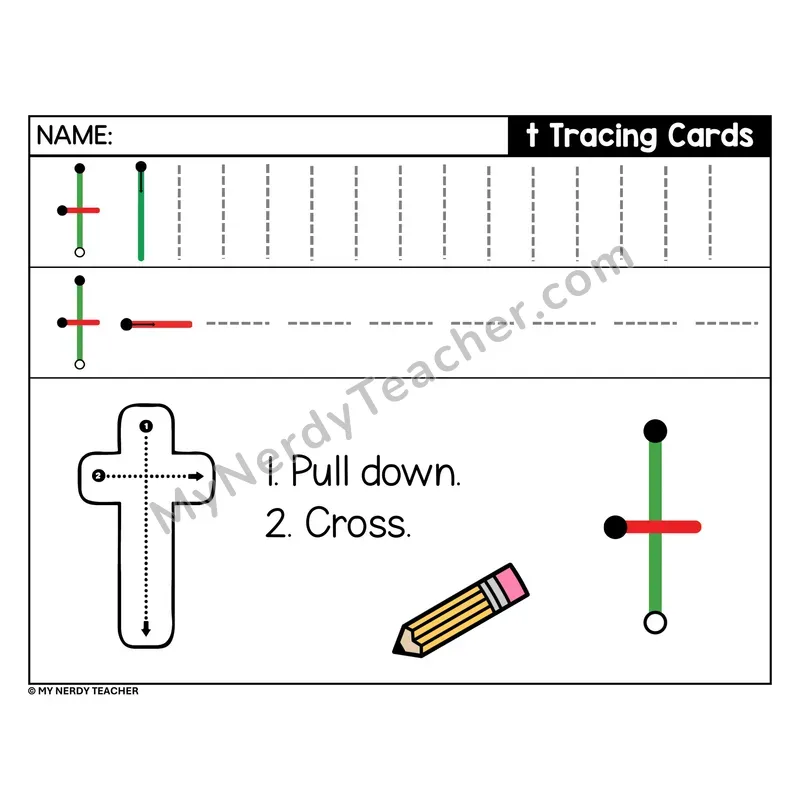Lowercase Letter t Tracing Card — Stroke Order