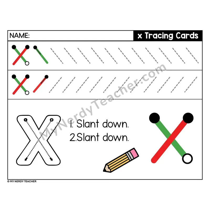Lowercase Letter x Tracing Card — Stroke Order