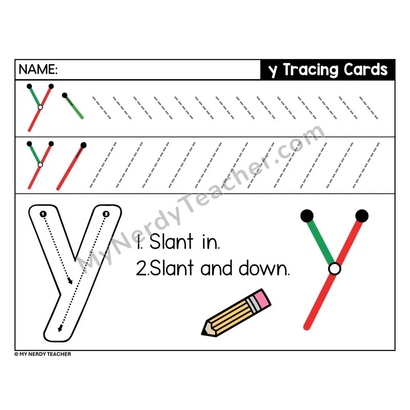 Lowercase Letter y Tracing Card — Stroke Order