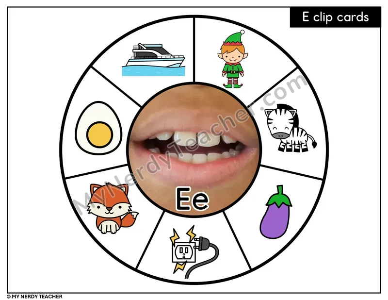 Letter E Beginning Sounds Clip Card