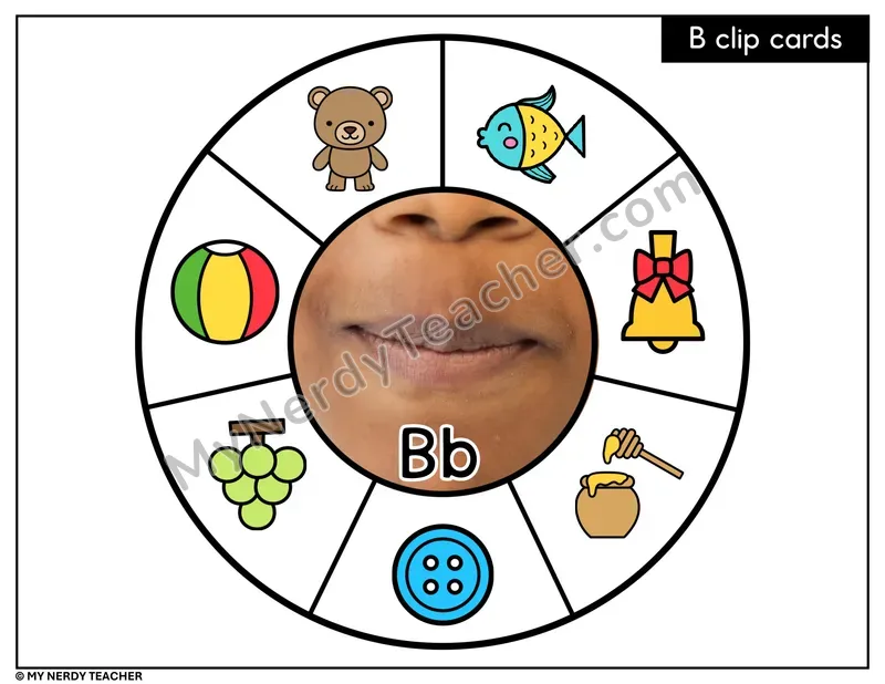 Letter B Beginning Sounds Clip Card