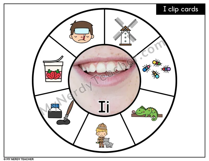 Letter I Beginning Sounds Clip Card
