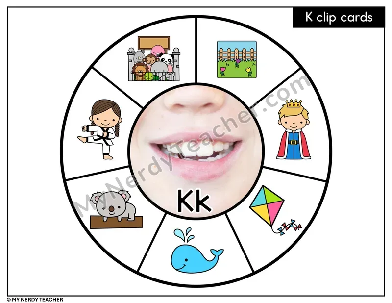 Letter K Beginning Sounds Clip Card