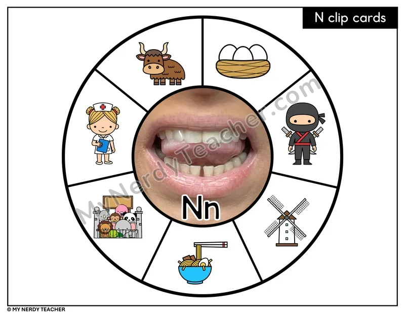 Letter N Beginning Sounds Clip Card