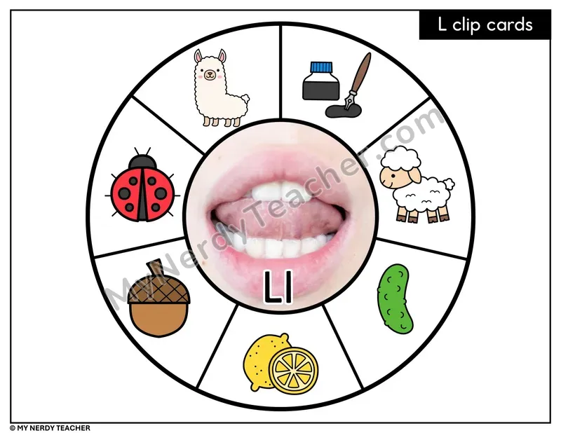 Letter L Beginning Sounds Clip Card