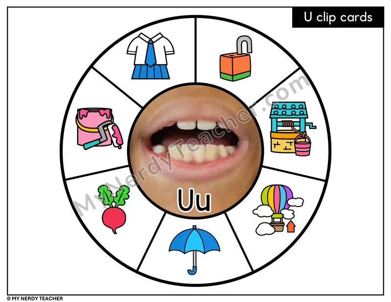 Letter U Beginning Sounds Clip Card