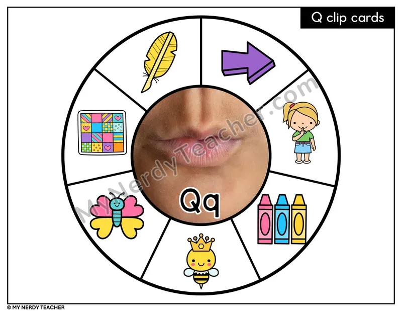 Letter Q Beginning Sounds Clip Card