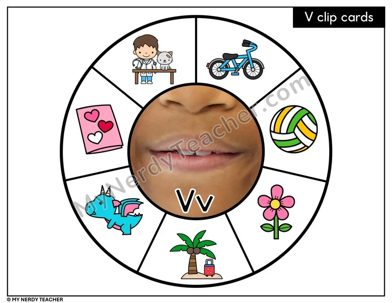 Letter V Beginning Sounds Clip Card